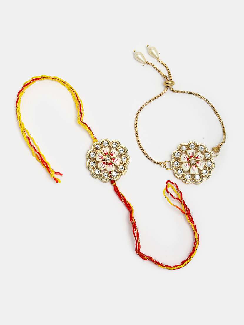 set of 2 stone-studded rakhi set with roli chawal - 21370153 - Standard Image - 1