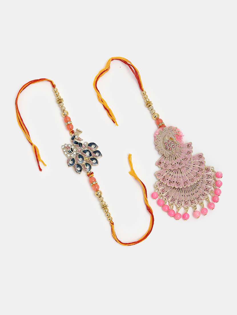 set of 2 stone-studded rakhi set with roli chawal - 21370154 -  Standard Image - 1