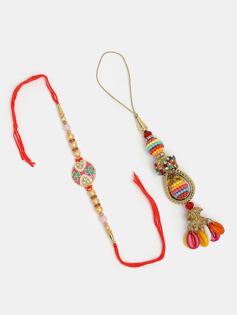 set of 2 stone-studded rakhi set with roli chawal - 21370166 - Standard Image - 1