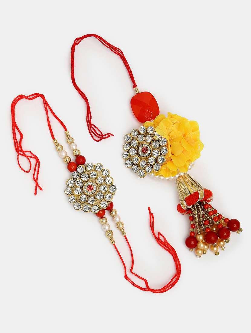 set of 2 stone-studded rakhi set with roli chawal - 21370172 - Standard Image - 1
