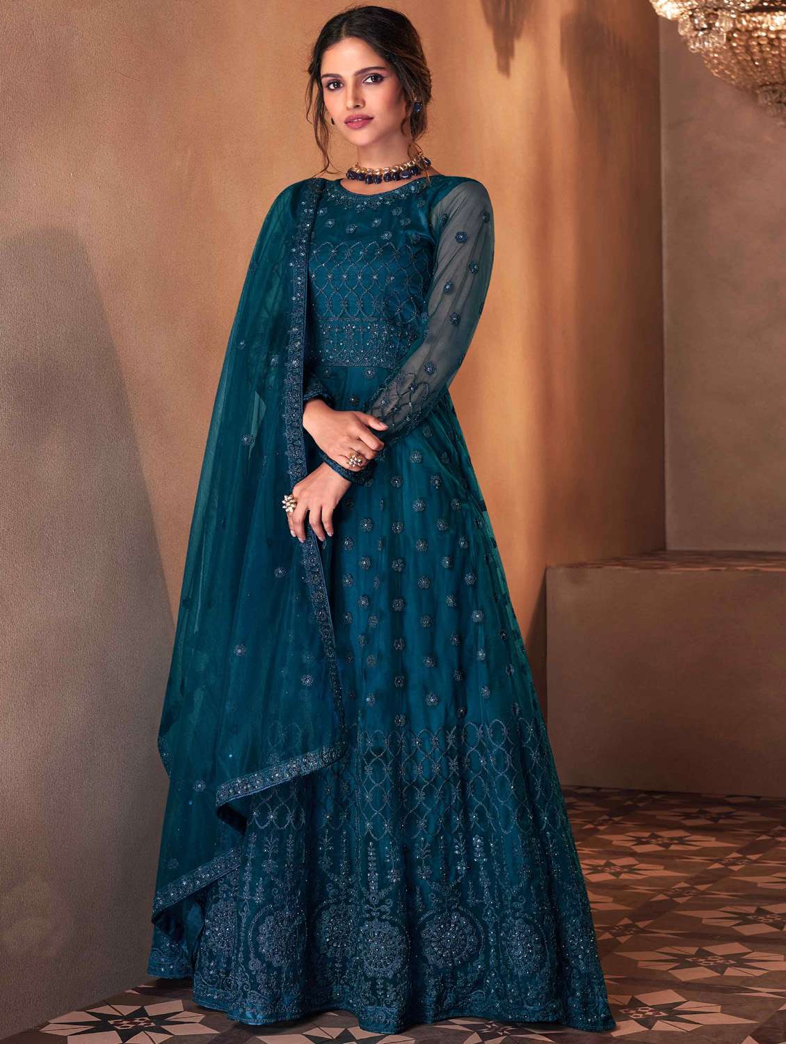 women embroidered semi-stitched anarkali suits set - 21370487 -  Zoom Image - 0