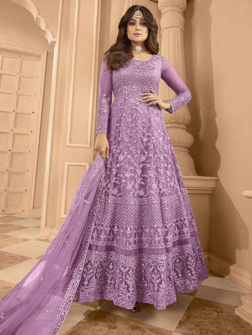 women embroidered semi-stitched anarkali suits set - 21370504 -  Standard Image - 0