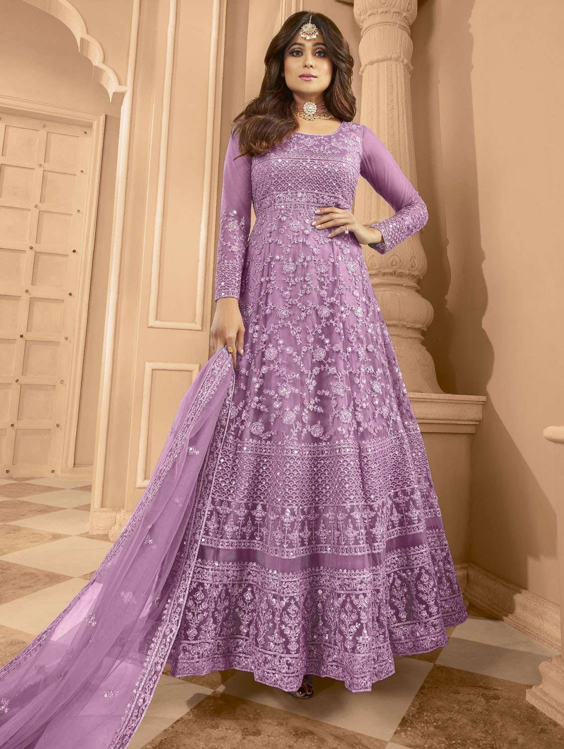 women embroidered semi-stitched anarkali suits set - 21370504 -  Zoom Image - 0