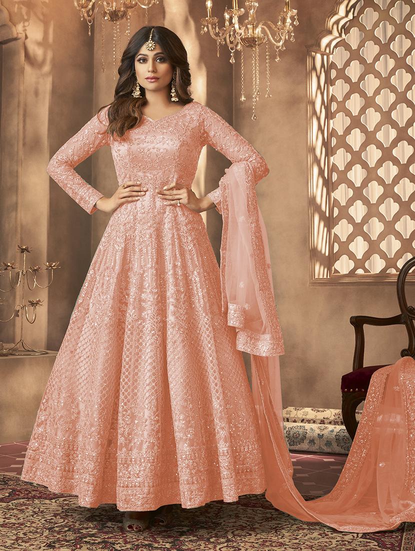 peach net semistitched suit - 21370507 - Zoom Image - 0