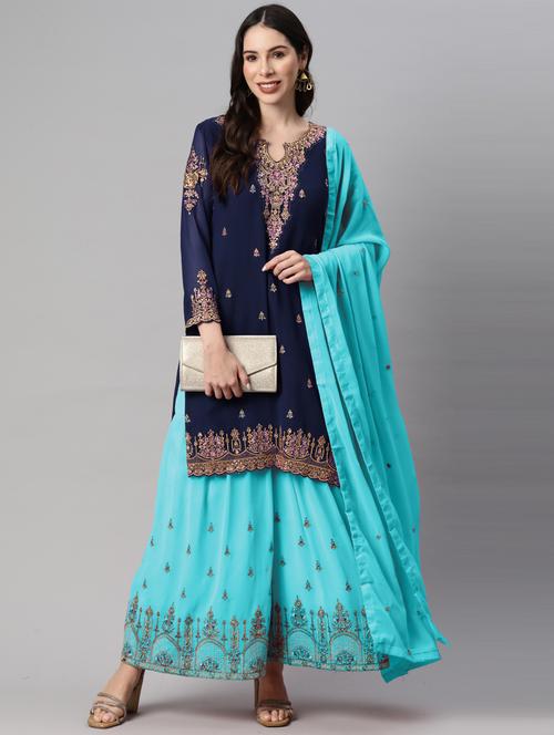 women blue sharara suits semi-stitched suit - 21370514 - Standard Image - 0