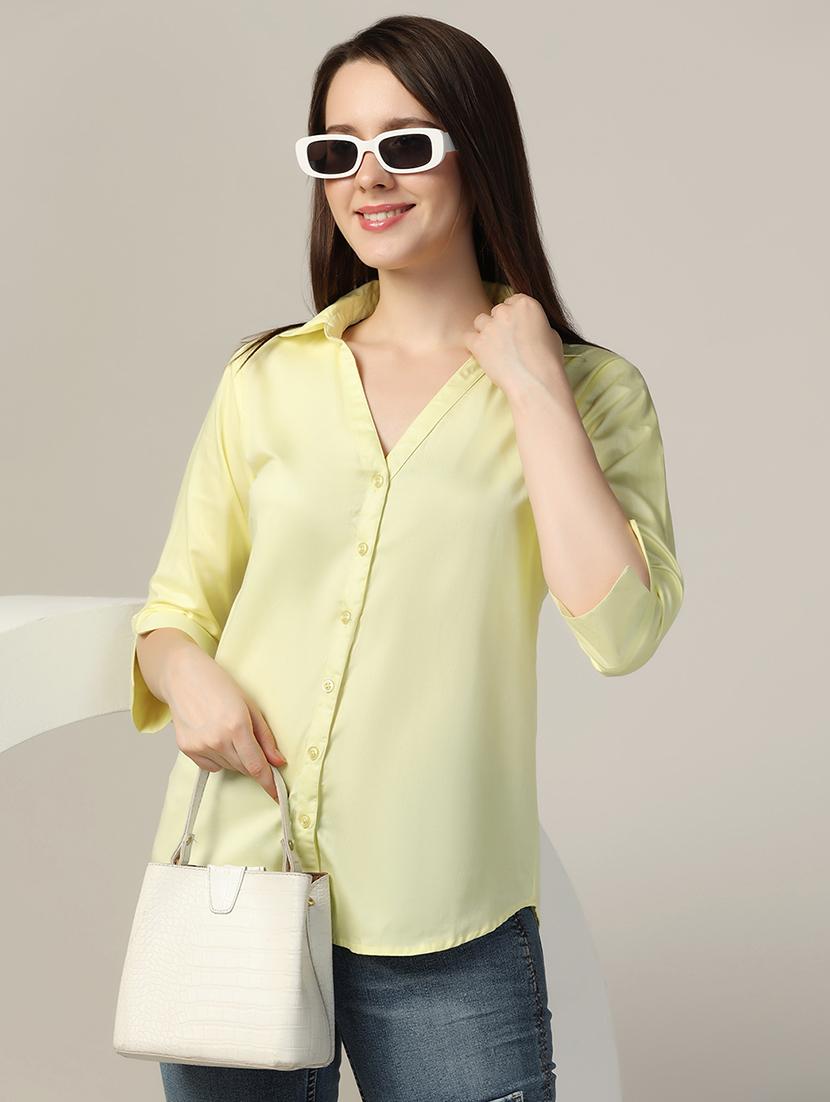 women shirt collar solid regular shirt - 21370637 - Standard Image - 1