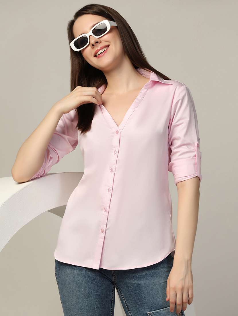 women shirt collar solid regular shirt - 21370638 - Standard Image - 1