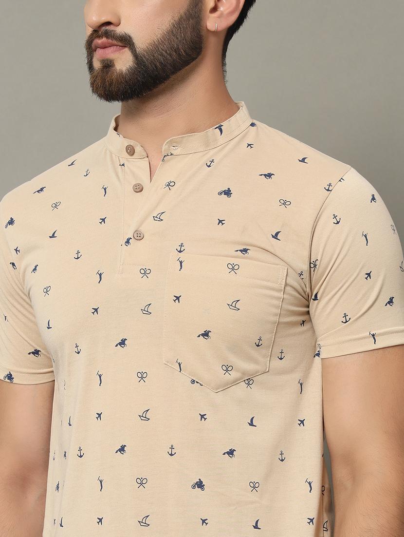 men mandarin neck printed t-shirt - 21370657 - Standard Image - 4
