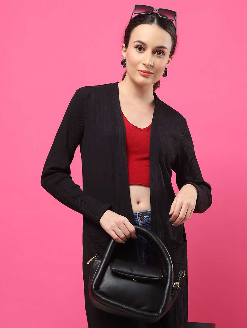 women solid long sleeves long shrug - 21370892 -  Standard Image - 1