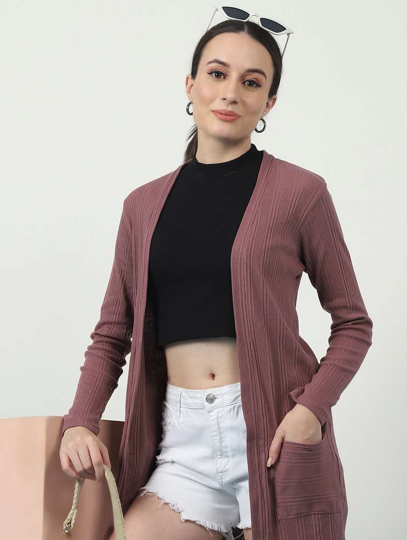 women solid long sleeves long shrug - 21370893 -  Standard Image - 1