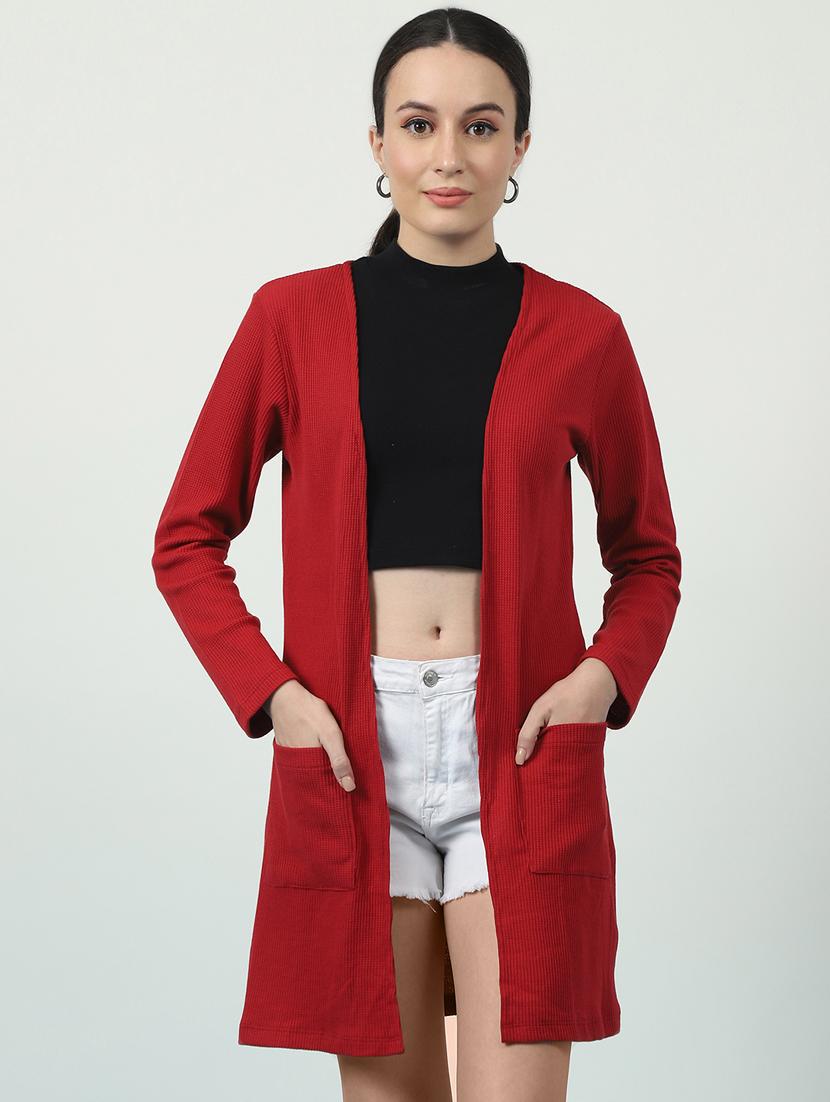 women solid long sleeves long shrug