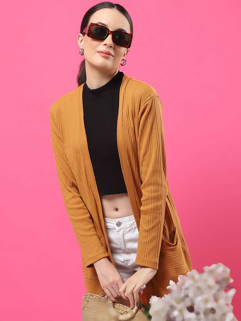 women solid long sleeves long shrug - 21370899 -  Standard Image - 1