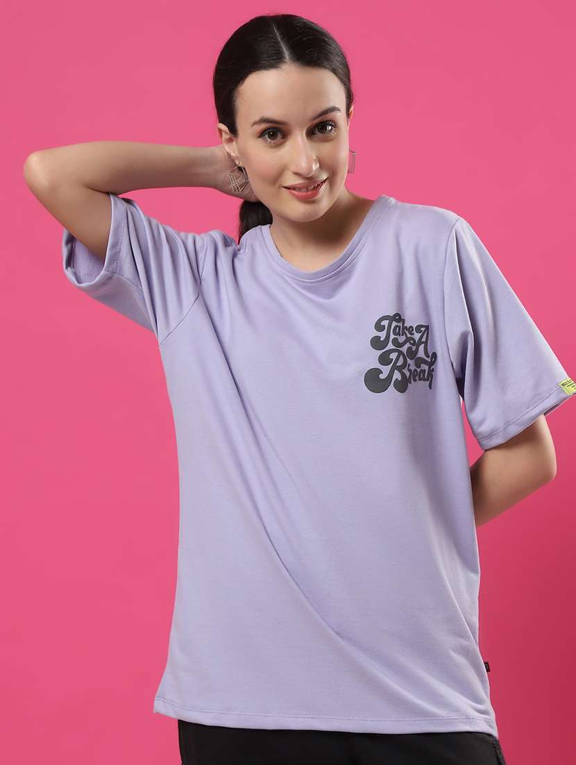 women back print round neck oversized t-shirt