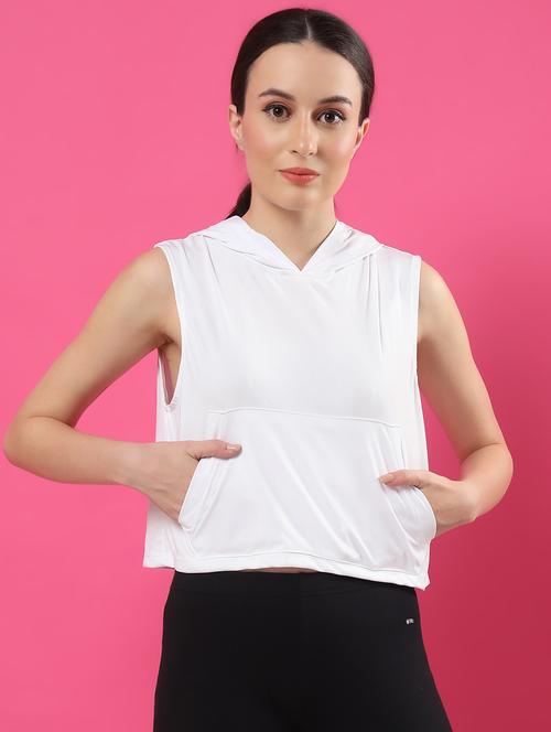 women solid hooded sleevless crop top - 21370924 -  Standard Image - 0
