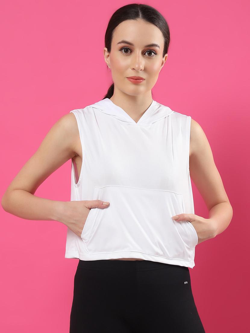 women solid hooded sleevless crop top - 21370924 -  Zoom Image - 0