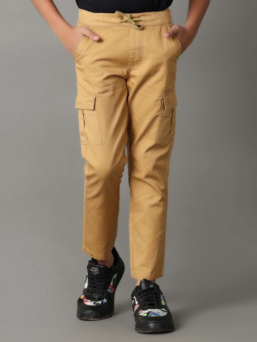 boys khaki solid mid rise cargo