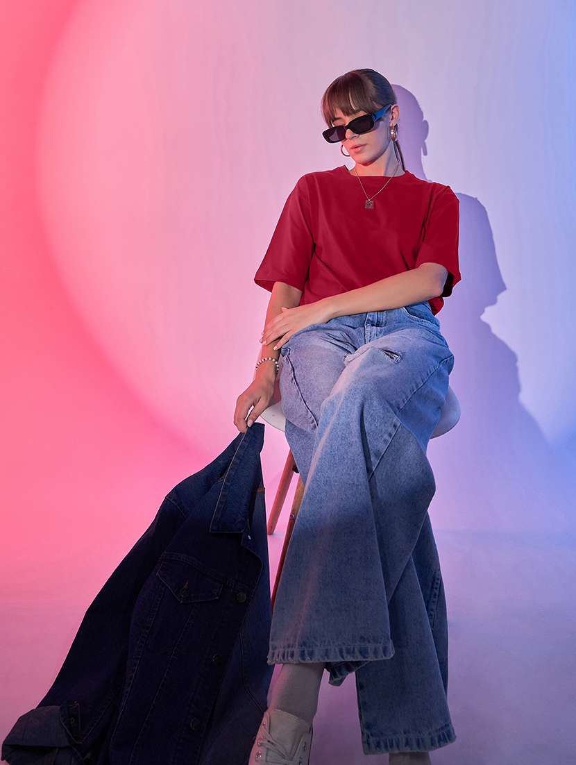 maroon cotton boxy tshirt - 21371405 -  Standard Image - 4