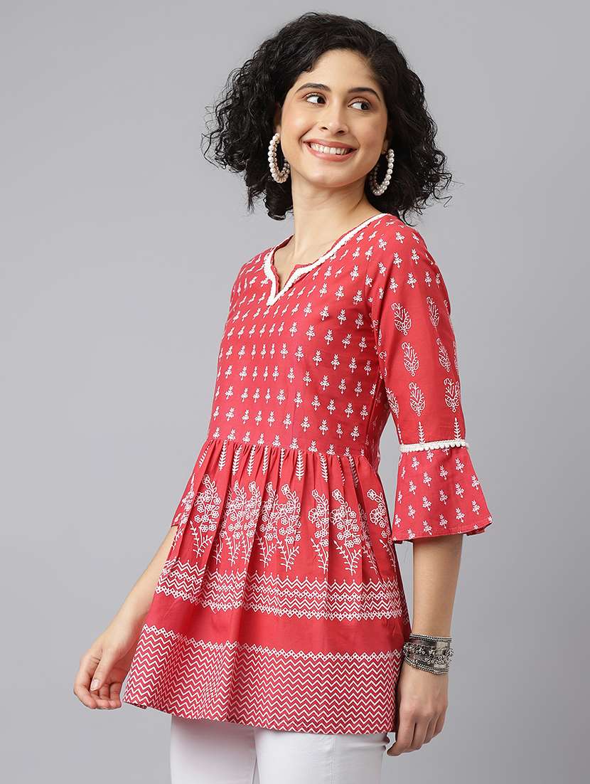 women three quarter sleeve floral printed regular tunic - 21371672 - Standard Image - 1