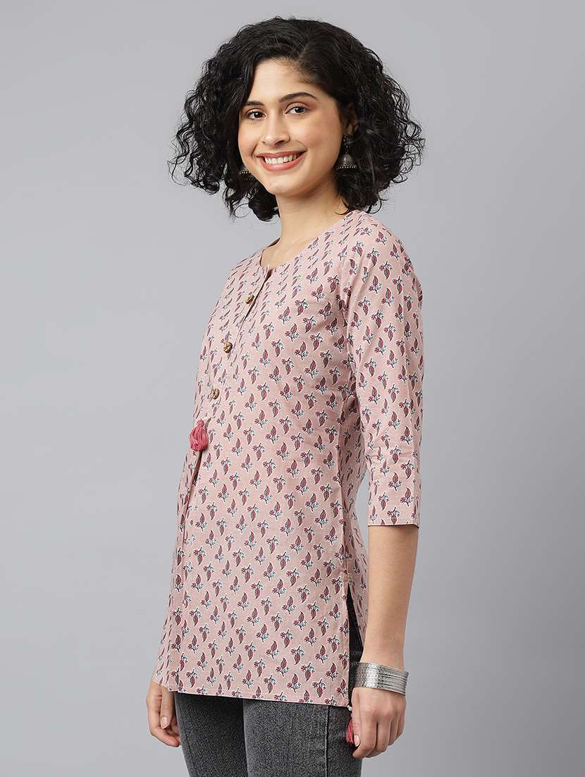 women three quarter sleeve floral printed regular tunic - 21371673 -  Standard Image - 1