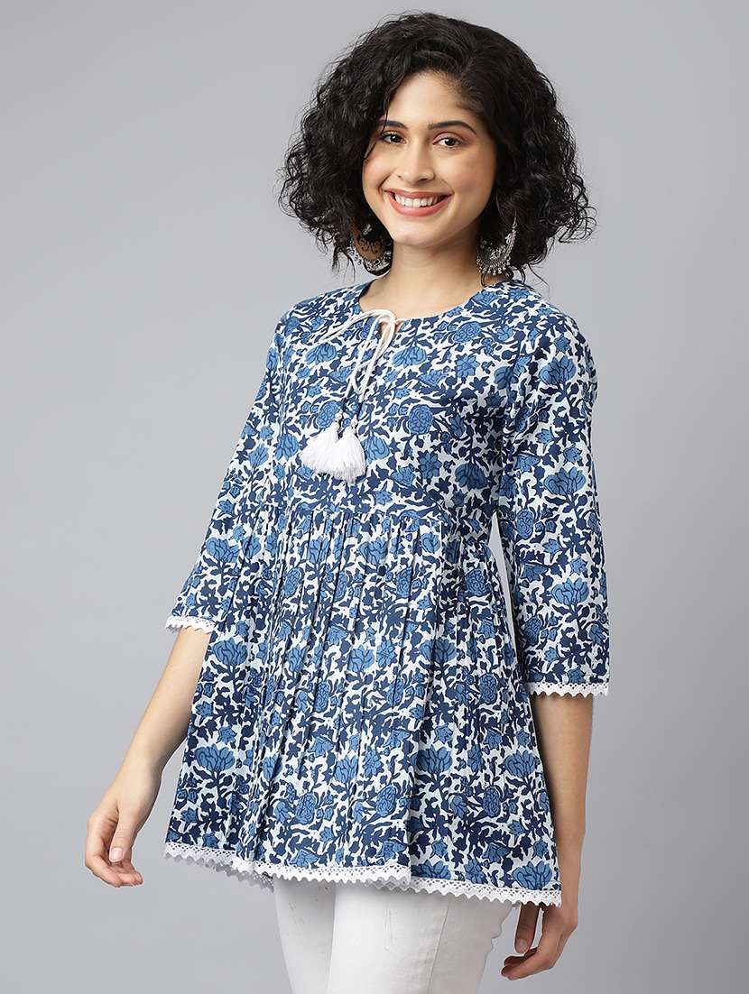 women three quarter sleeve floral printed regular tunic - 21371674 -  Standard Image - 1