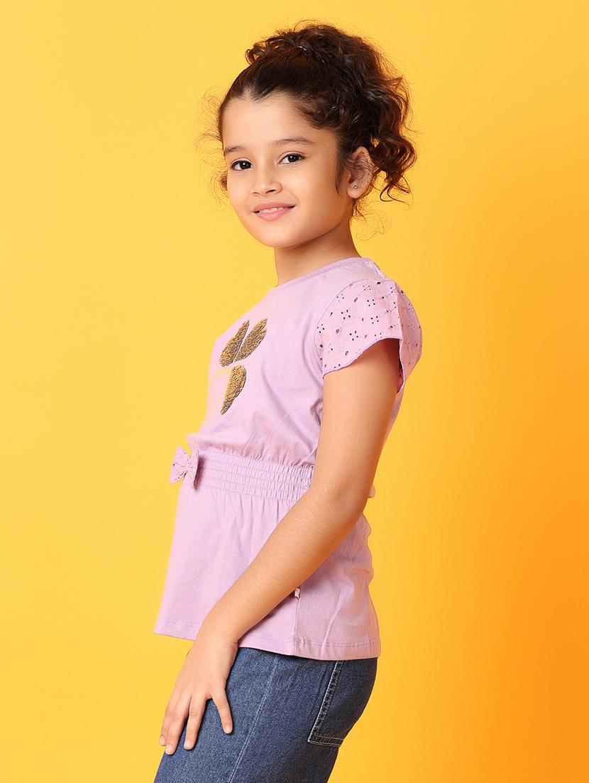 girls front printed round neck tee - 21371931 - Standard Image - 1