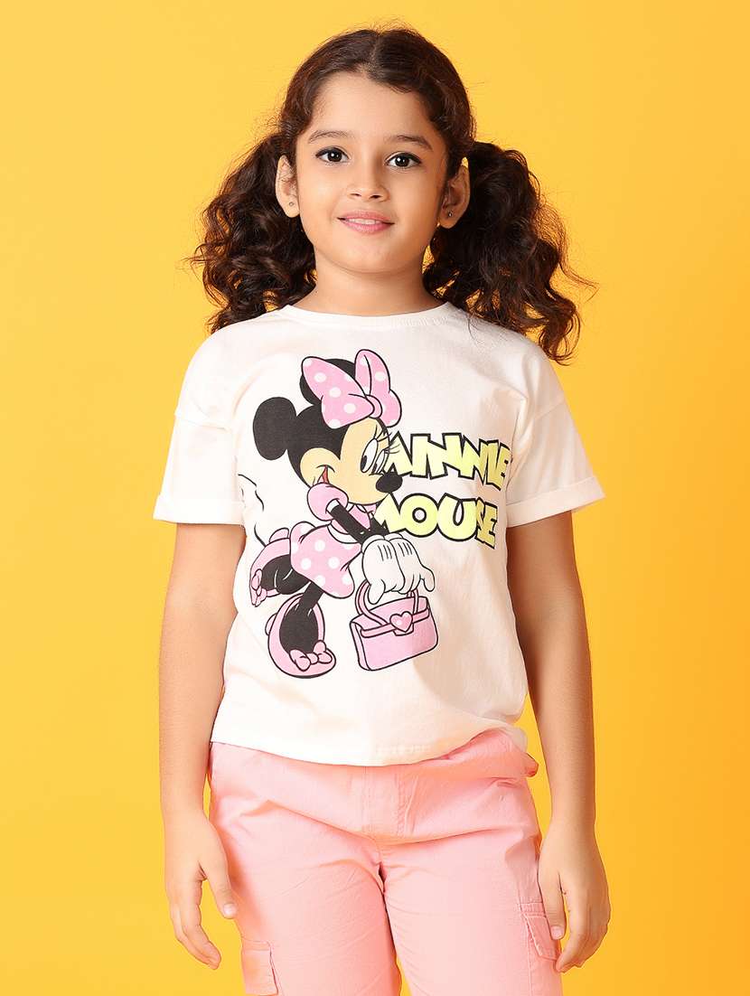 girls front printed round neck tee