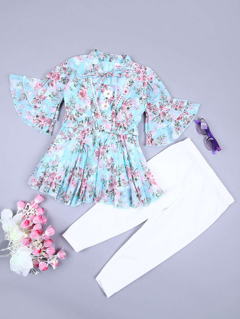 girls florals printed full length sets