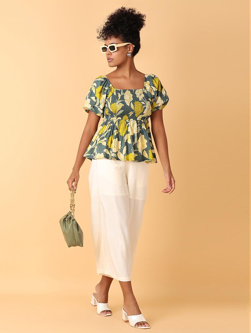 women printed smocked detailed peplum top - 21372008 - Standard Image - 4