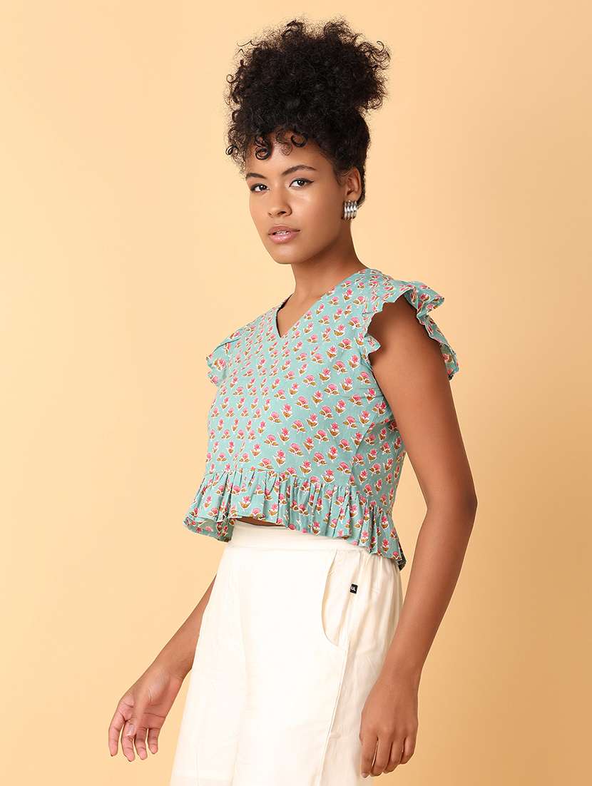 women printed cotton crop top - 21372009 -  Standard Image - 1