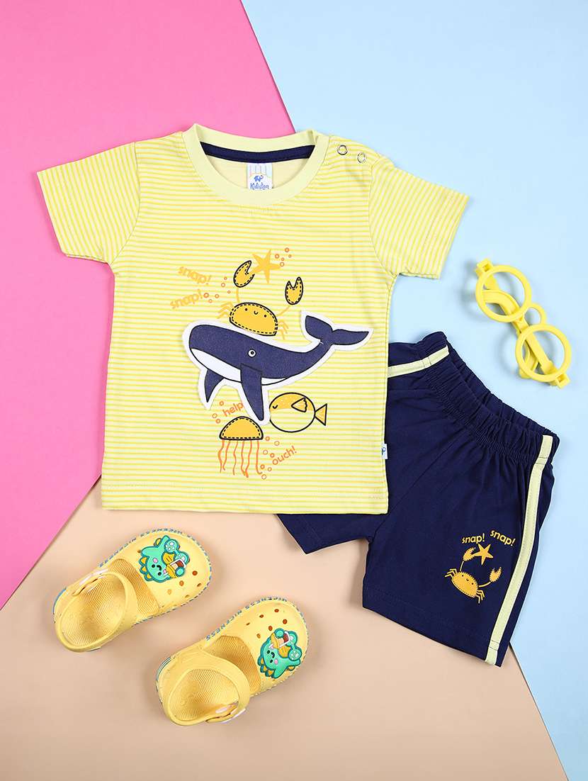 boys yellow graphic printed shorts set