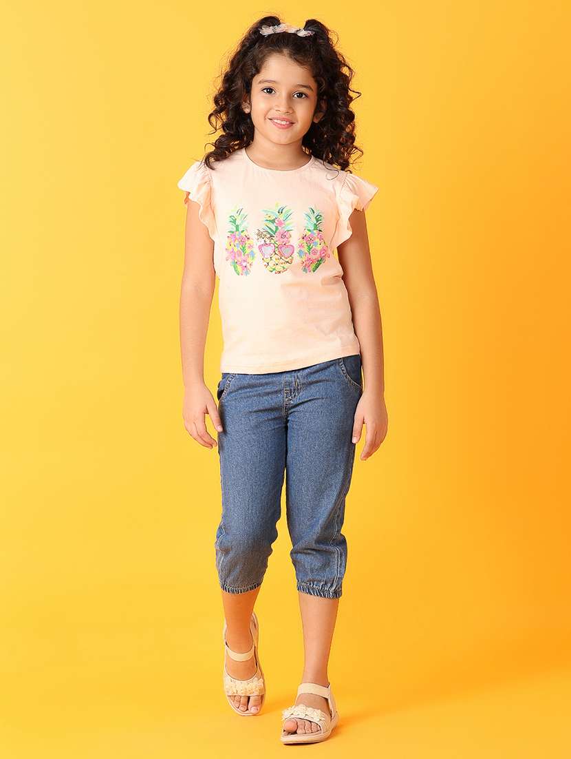 girls printed tees & three fourth twin sets - 21372058 -  Standard Image - 1