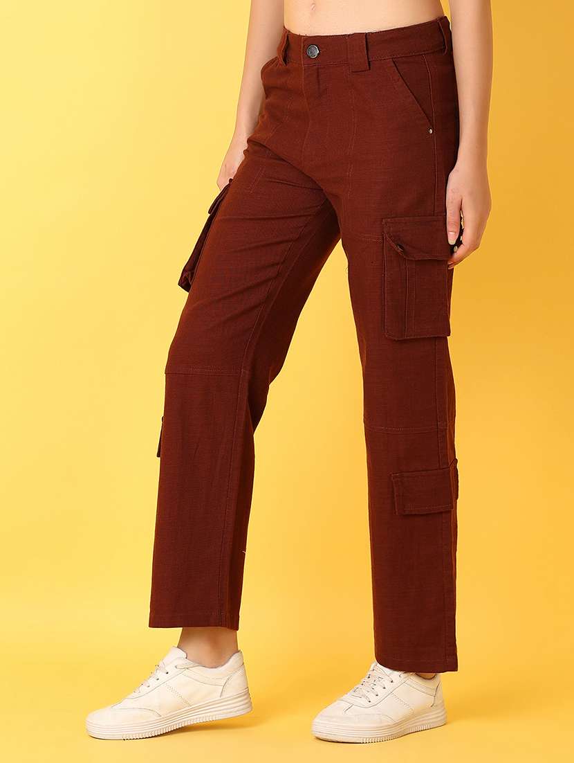 women solid mid rise cargo - 21372210 -  Standard Image - 1