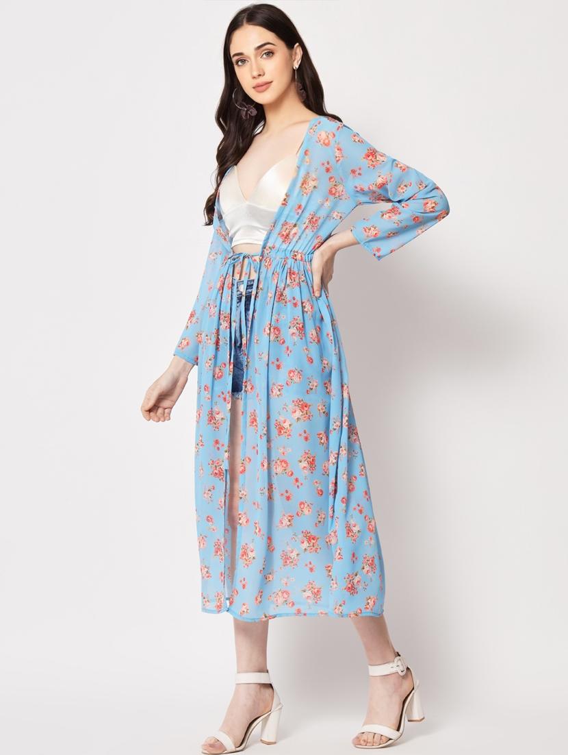 light blue florals printed shrug - 21372686 - Standard Image - 1