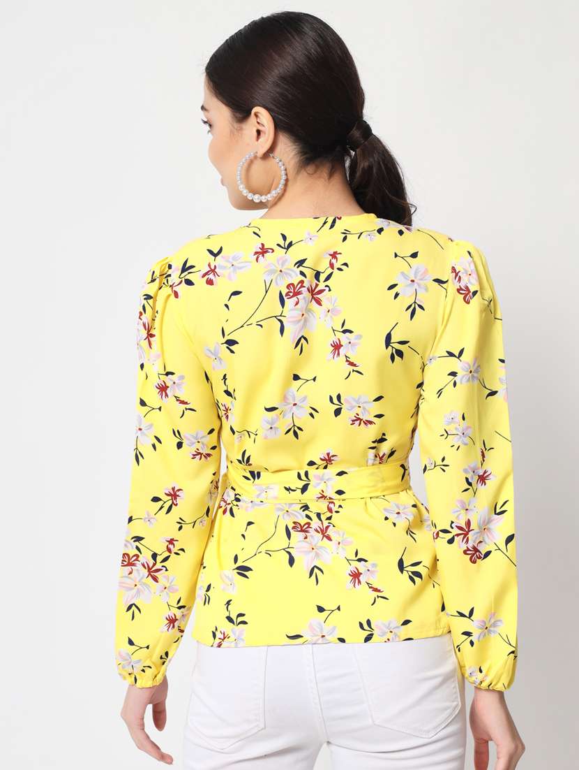 yellow floral print wrap top - 21374061 -  Standard Image - 1