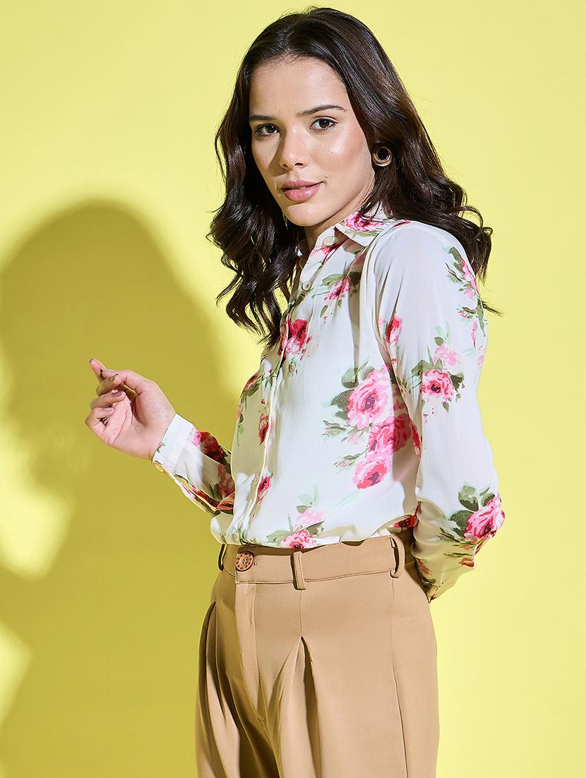 women floral print collared long sleeves shirt - 21374081 -  Standard Image - 1