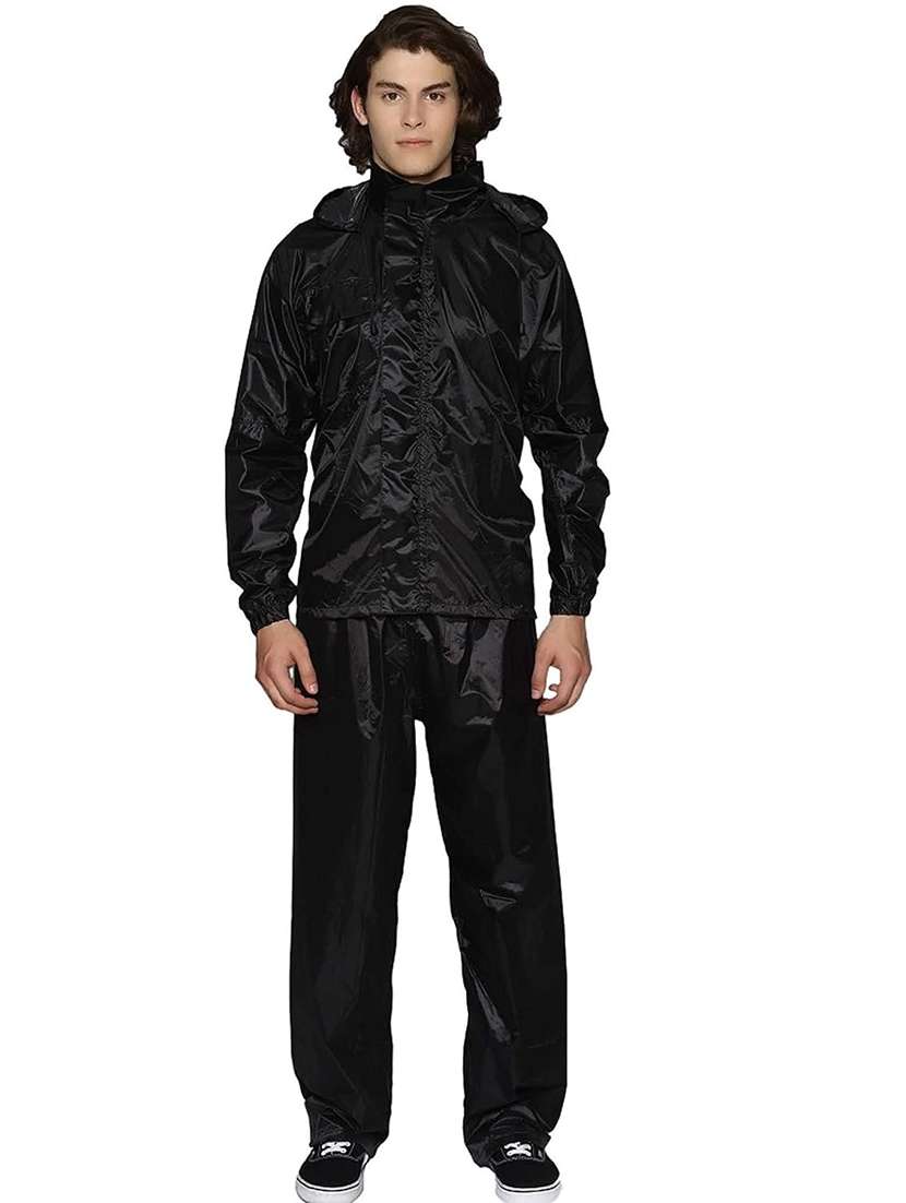 men hooded solid rain suit set 