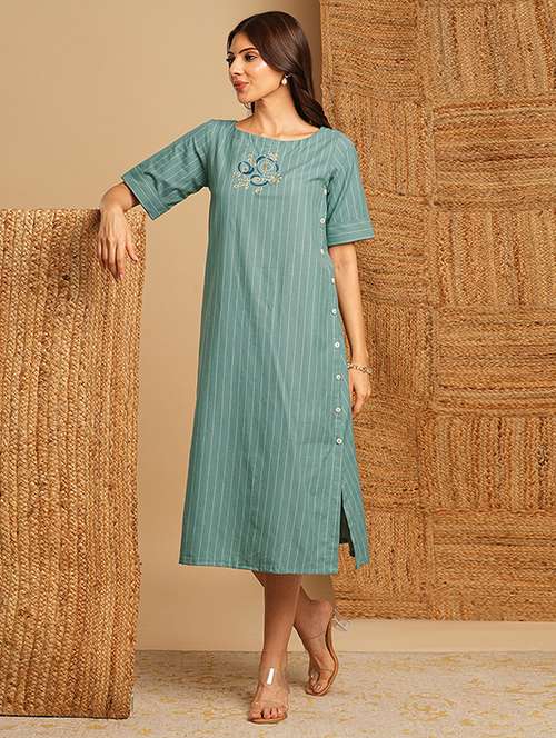 blue cotton aline dress - 21374149 -  Standard Image - 0