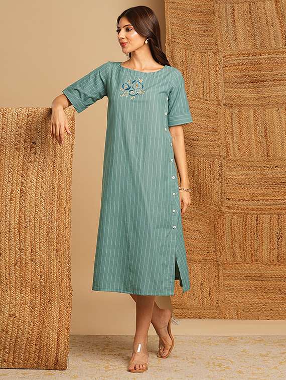 blue cotton aline dress