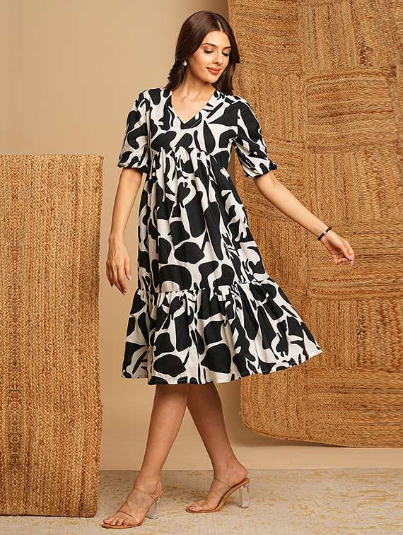 women black printed fit & flare dress - 21374151 -  Standard Image - 1