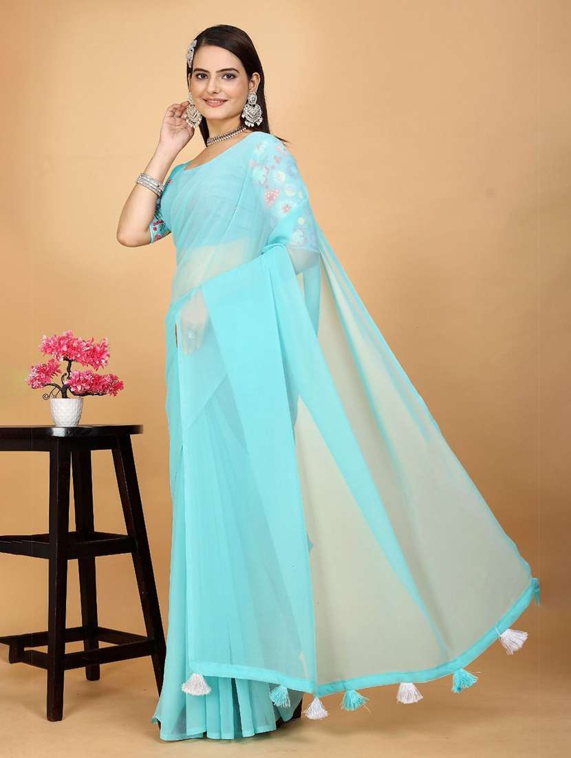 women solid plain saree with blouse - 21374394 -  Standard Image - 1