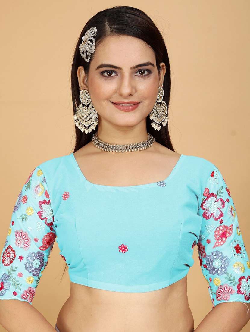 women solid plain saree with blouse - 21374394 -  Standard Image - 4