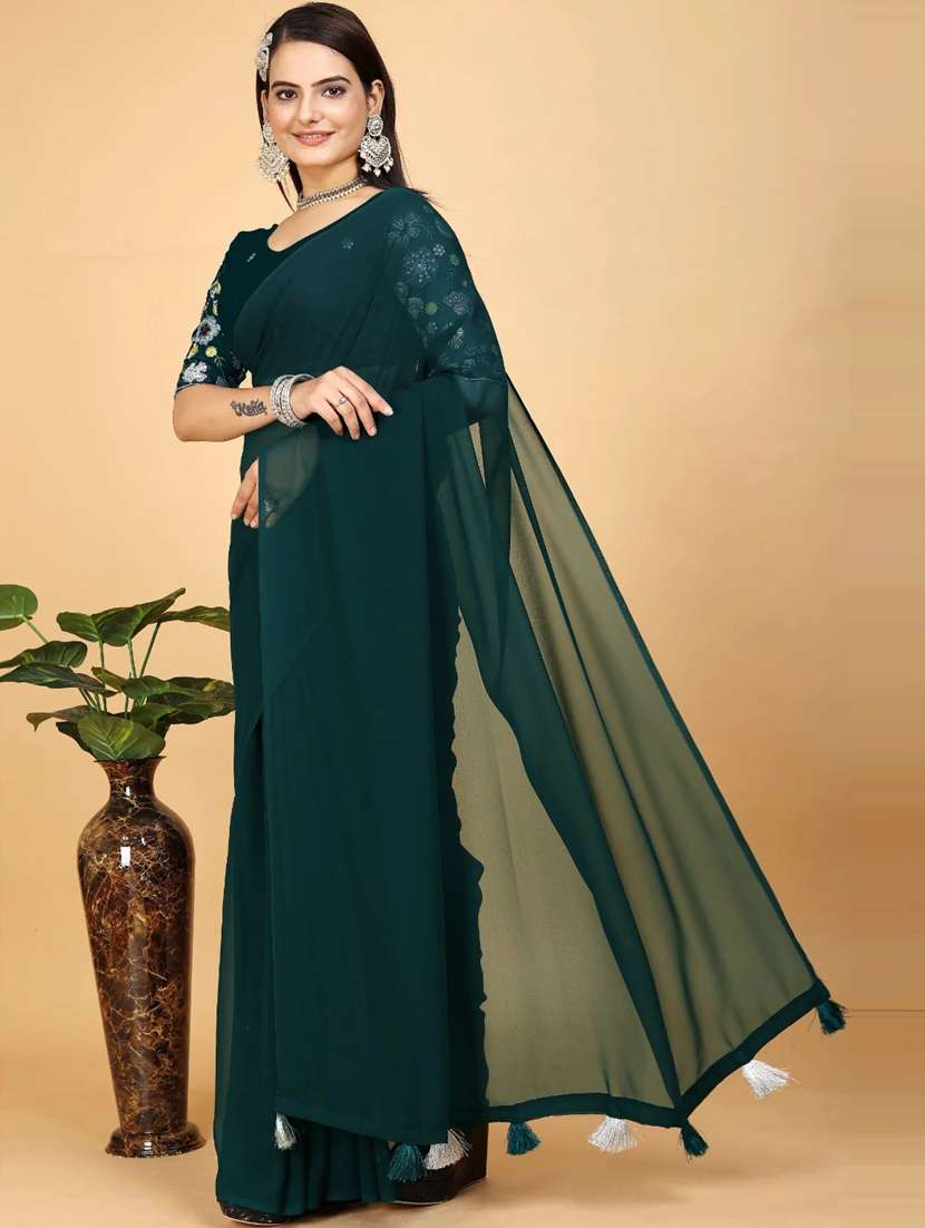women solid plain saree with blouse - 21374401 -  Standard Image - 1