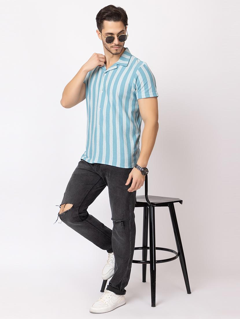 men stripes short sleeves casual shirt - 21374410 - Standard Image - 4