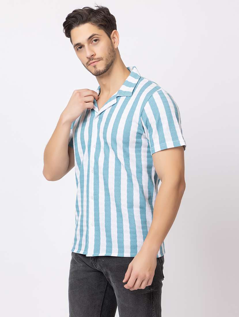 men stripes short sleeves casual shirt