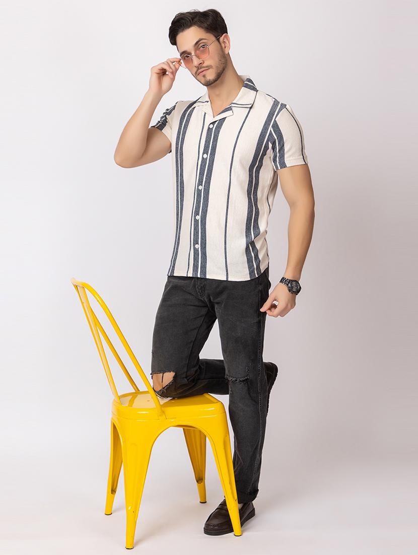 men stripes short sleeves casual shirt - 21374418 - Standard Image - 4