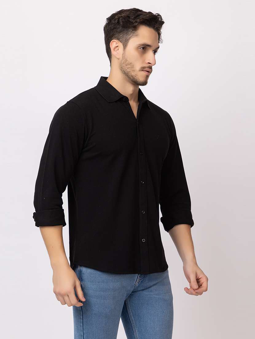 men black regular fit solid long sleeves casual shirt - 21374424 -  Standard Image - 1