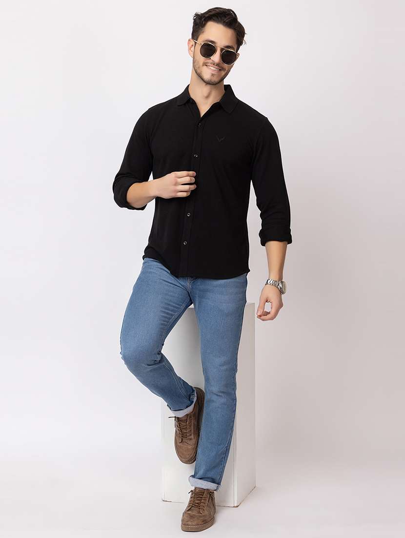 men black regular fit solid long sleeves casual shirt - 21374424 - Standard Image - 4