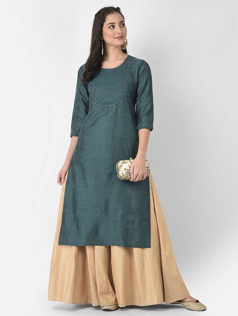 women three quarter sleeve straight kurta - 21374468 -  Standard Image - 4