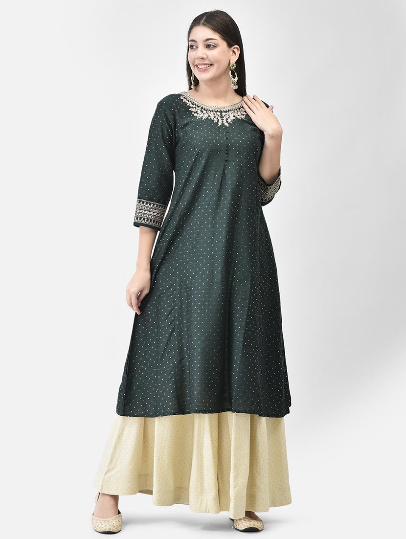 women three quarter sleeve a-line kurta - 21374470 - Standard Image - 1