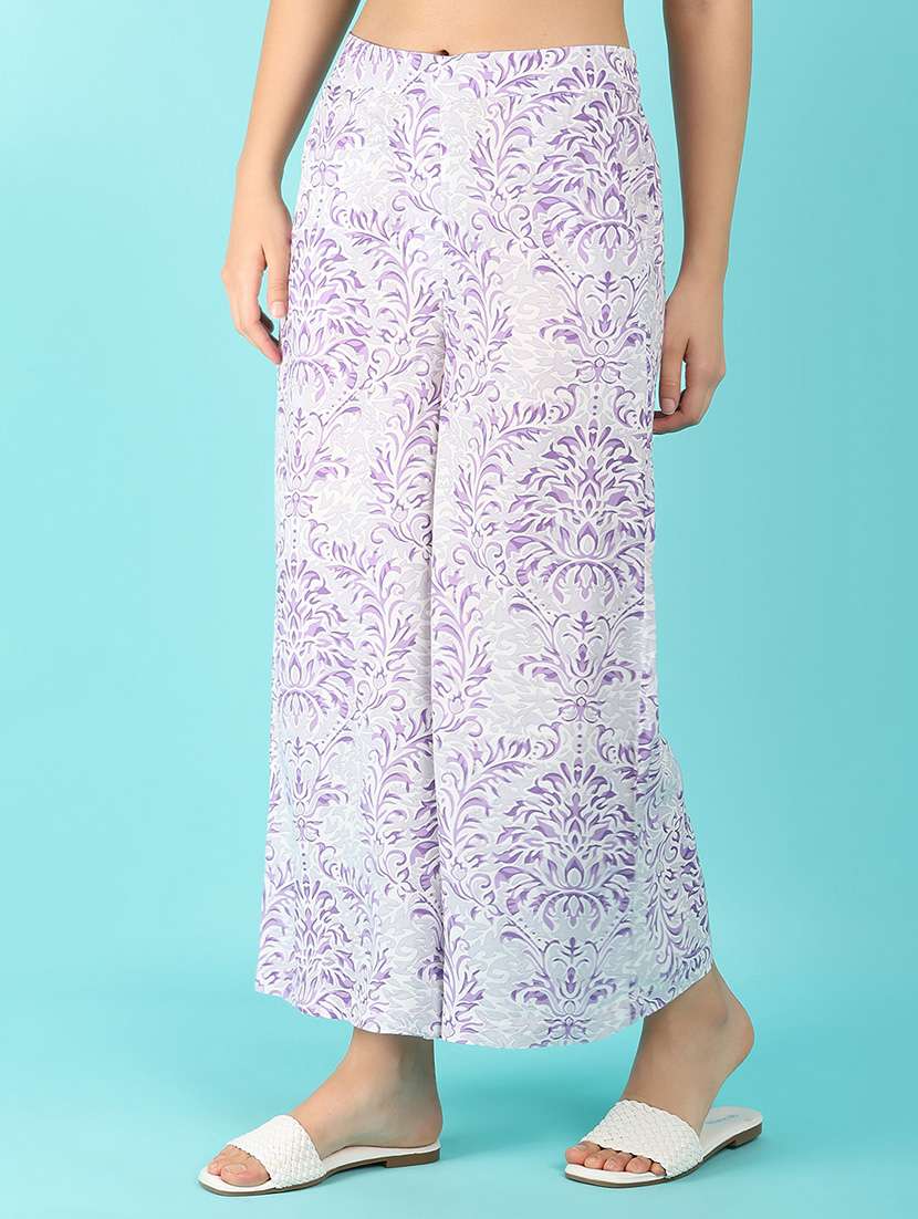 women mid-rise printed wide leg trouser - 21374605 -  Standard Image - 1